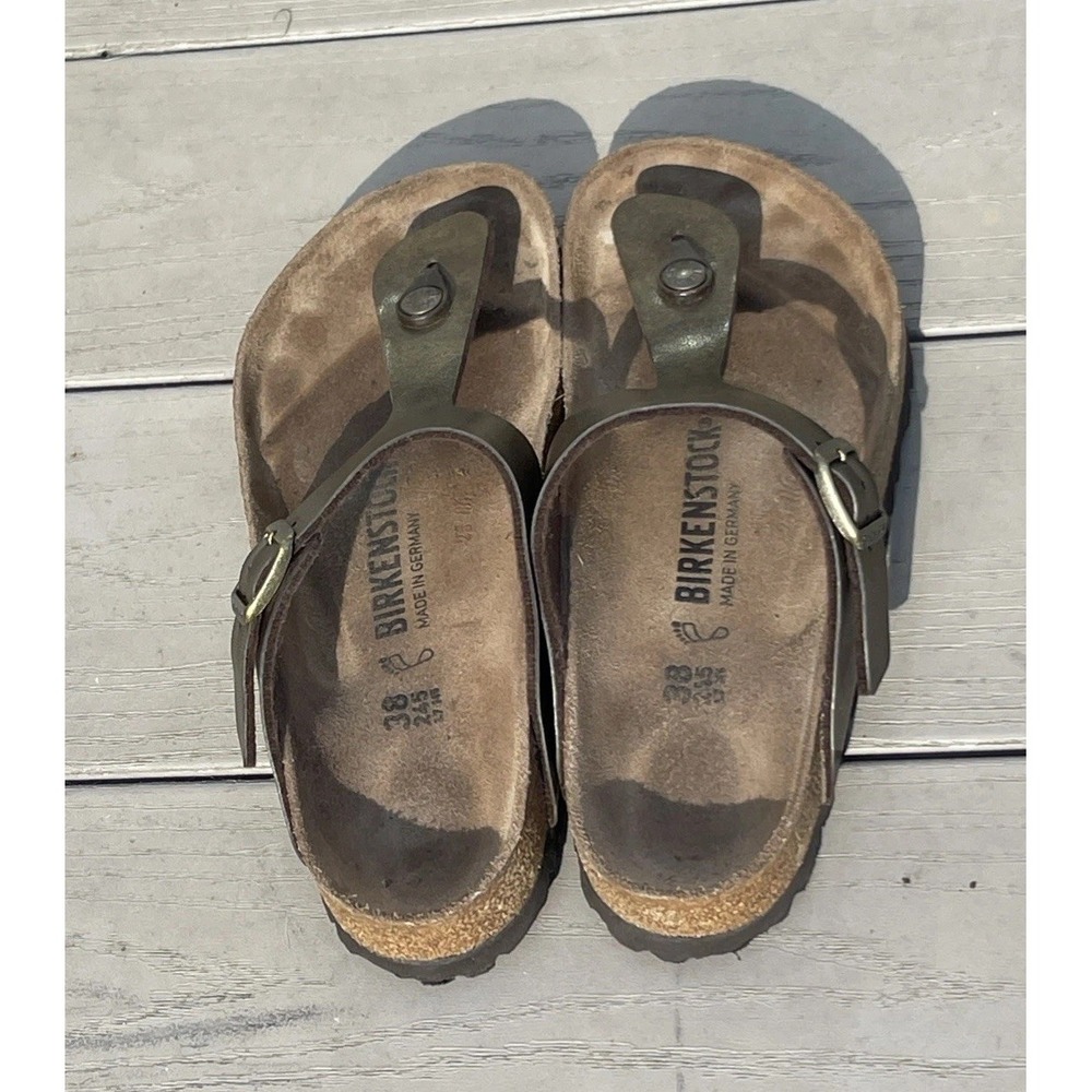 Birkenstock Gizeh Birko-Flor Womens Sz 38 L 7 Comfort Casual Summer Gold Sandals - Picture 7 of 8